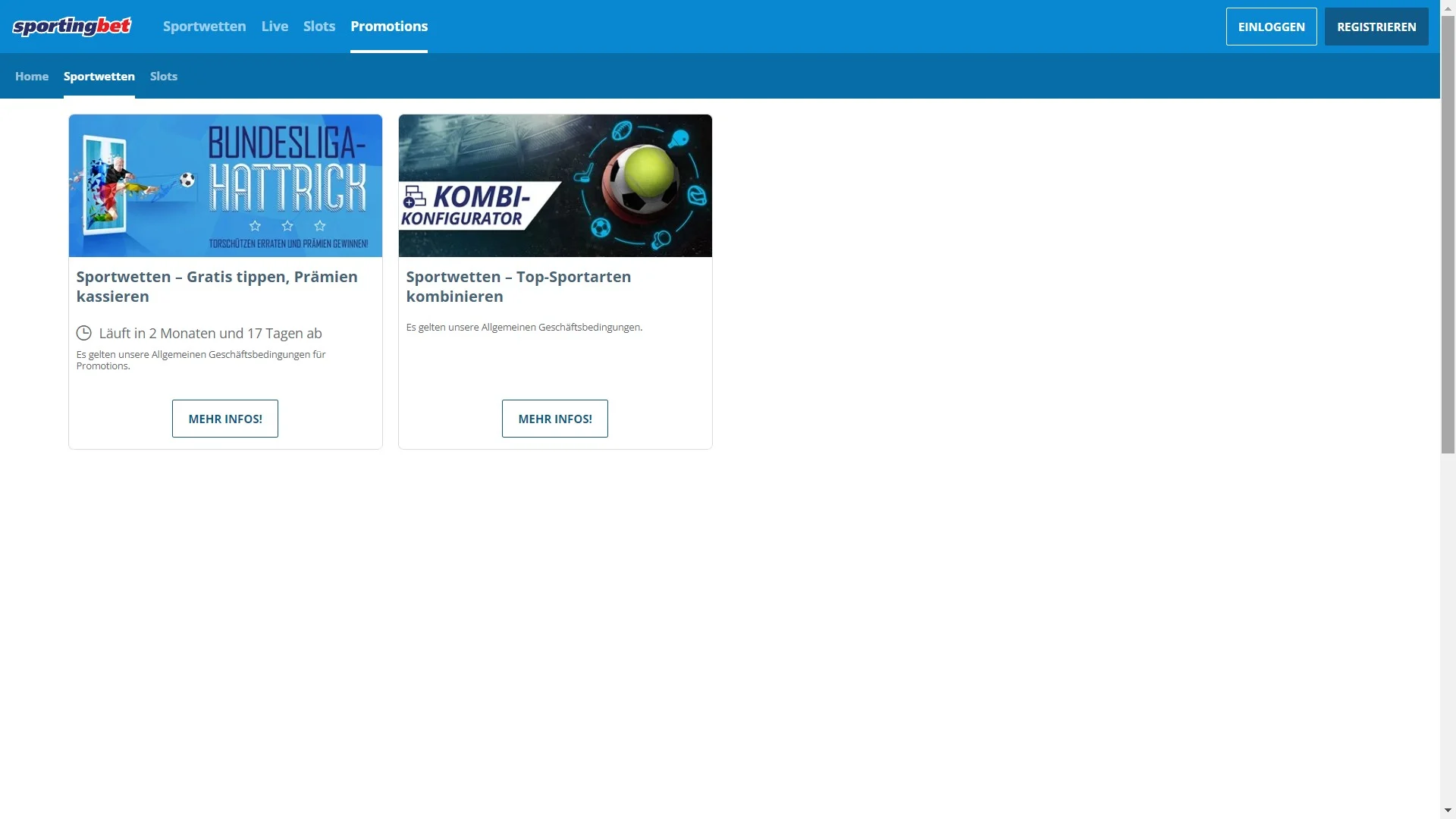 Sportingbet Bonus Übersicht Desktop