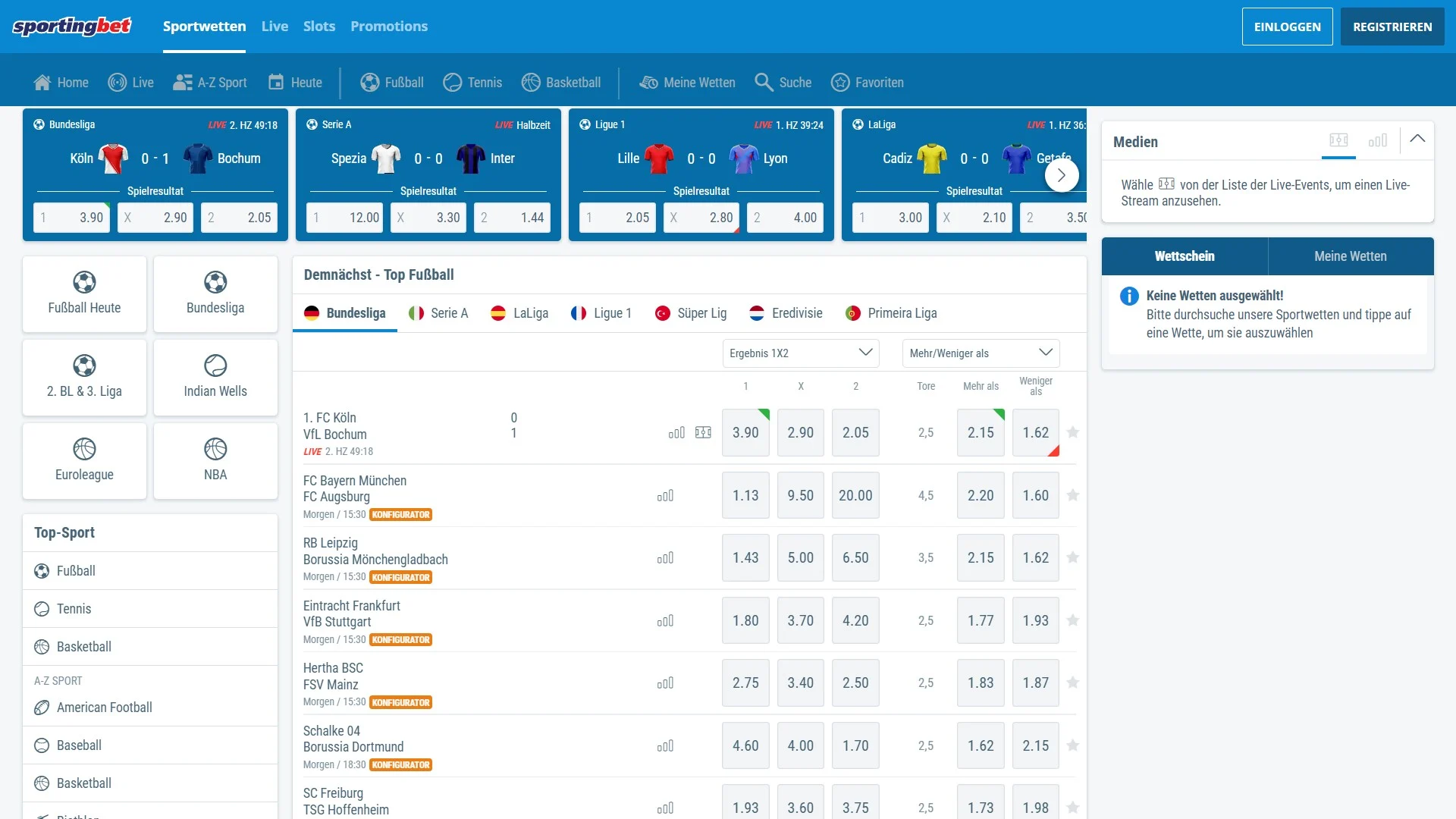 Sportingbet Sportwetten Startseite Desktop