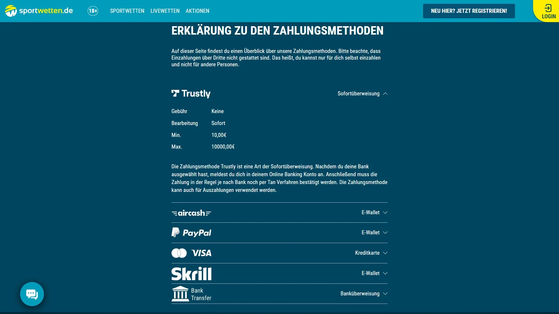 Sportwetten.de Zahlungsmittel Trustly Desktop