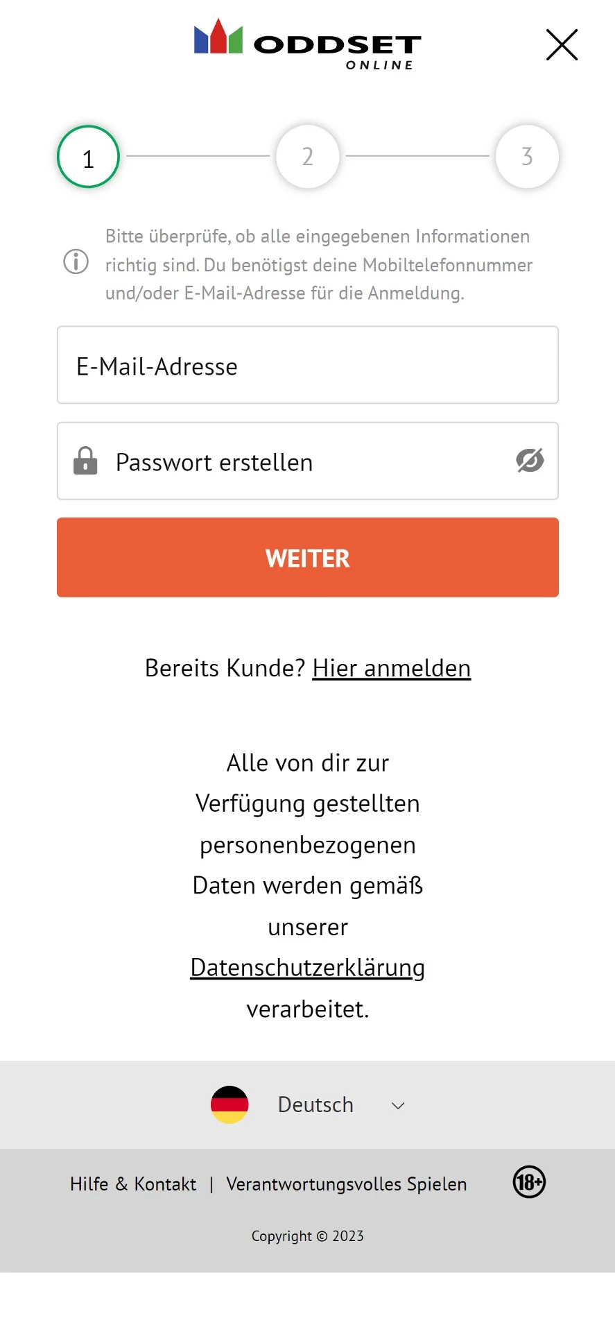 Oddset Registrierung Handy