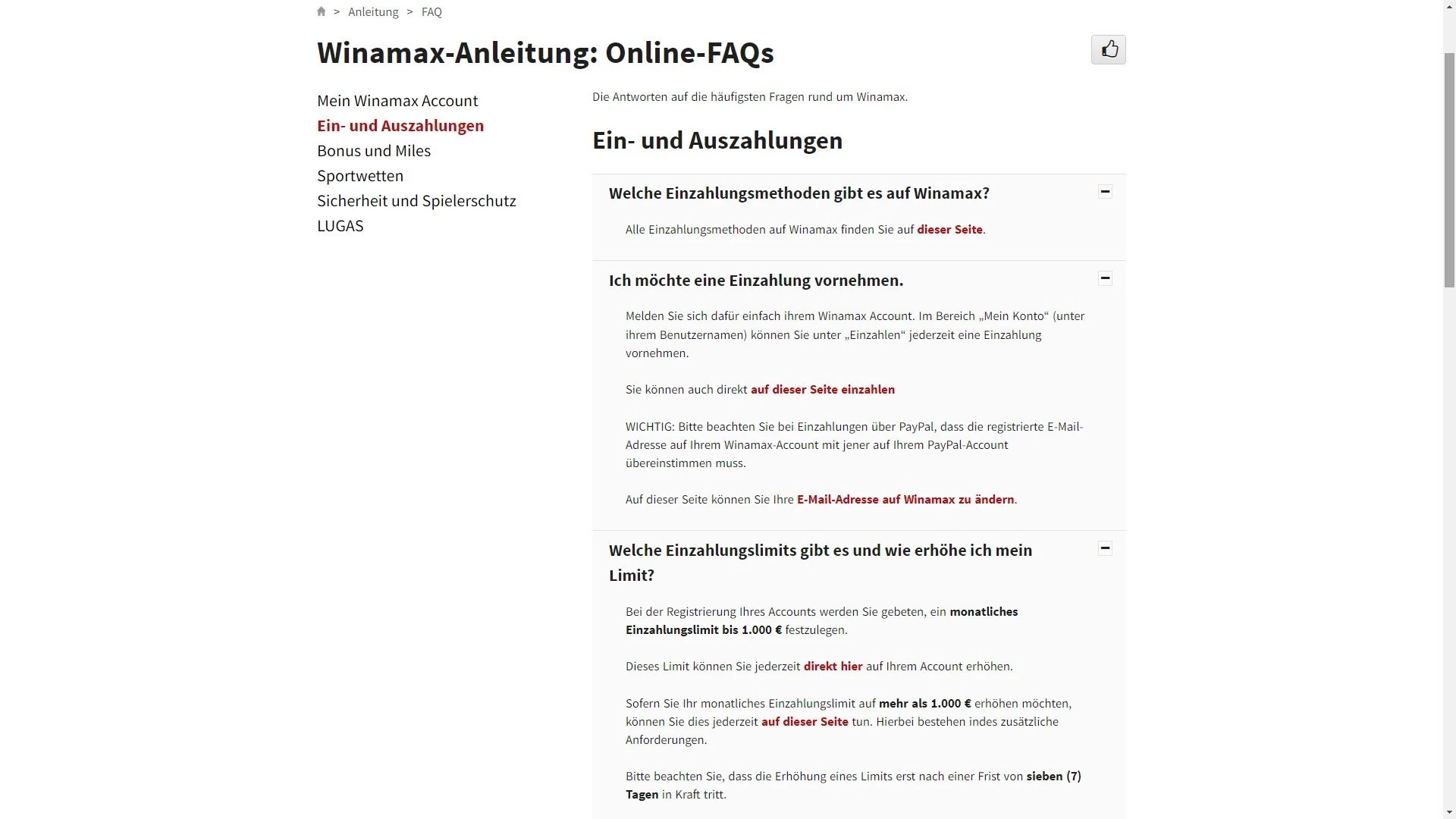 Winamax Einzahlungen Auszahlungen  FAQ Desktop