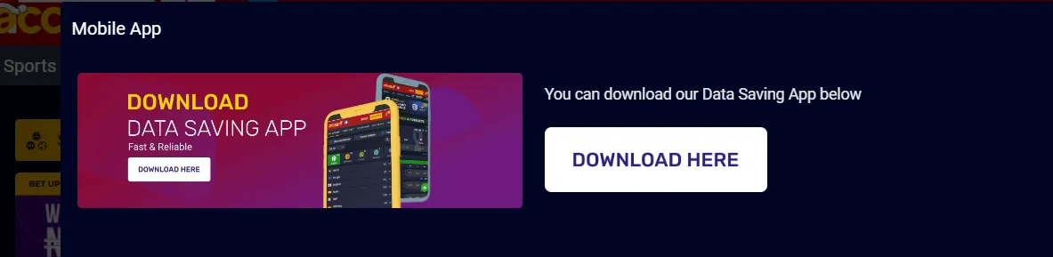 Screenshot of AccessBet link