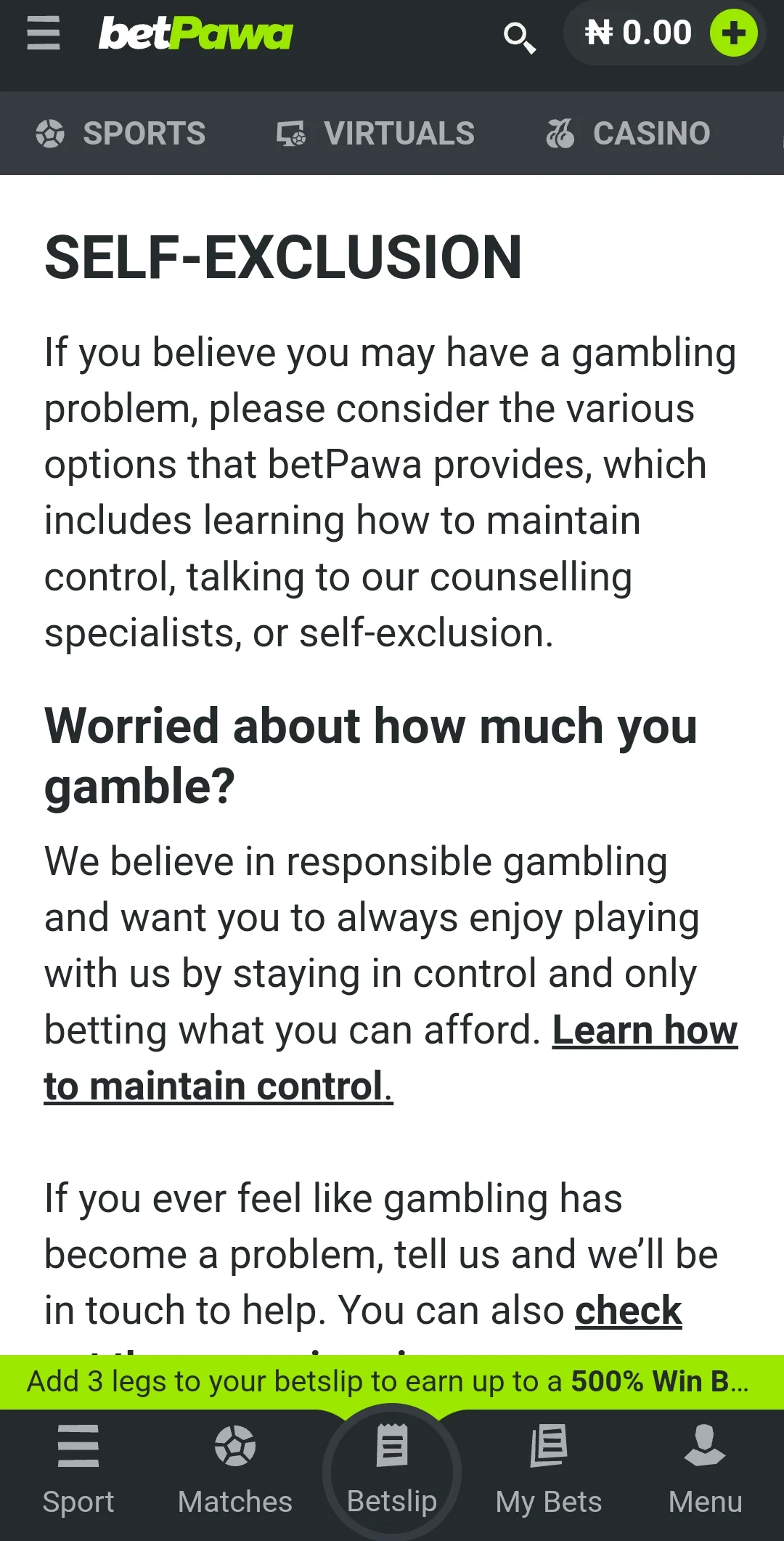 betPawa Self-Exclusion Feature