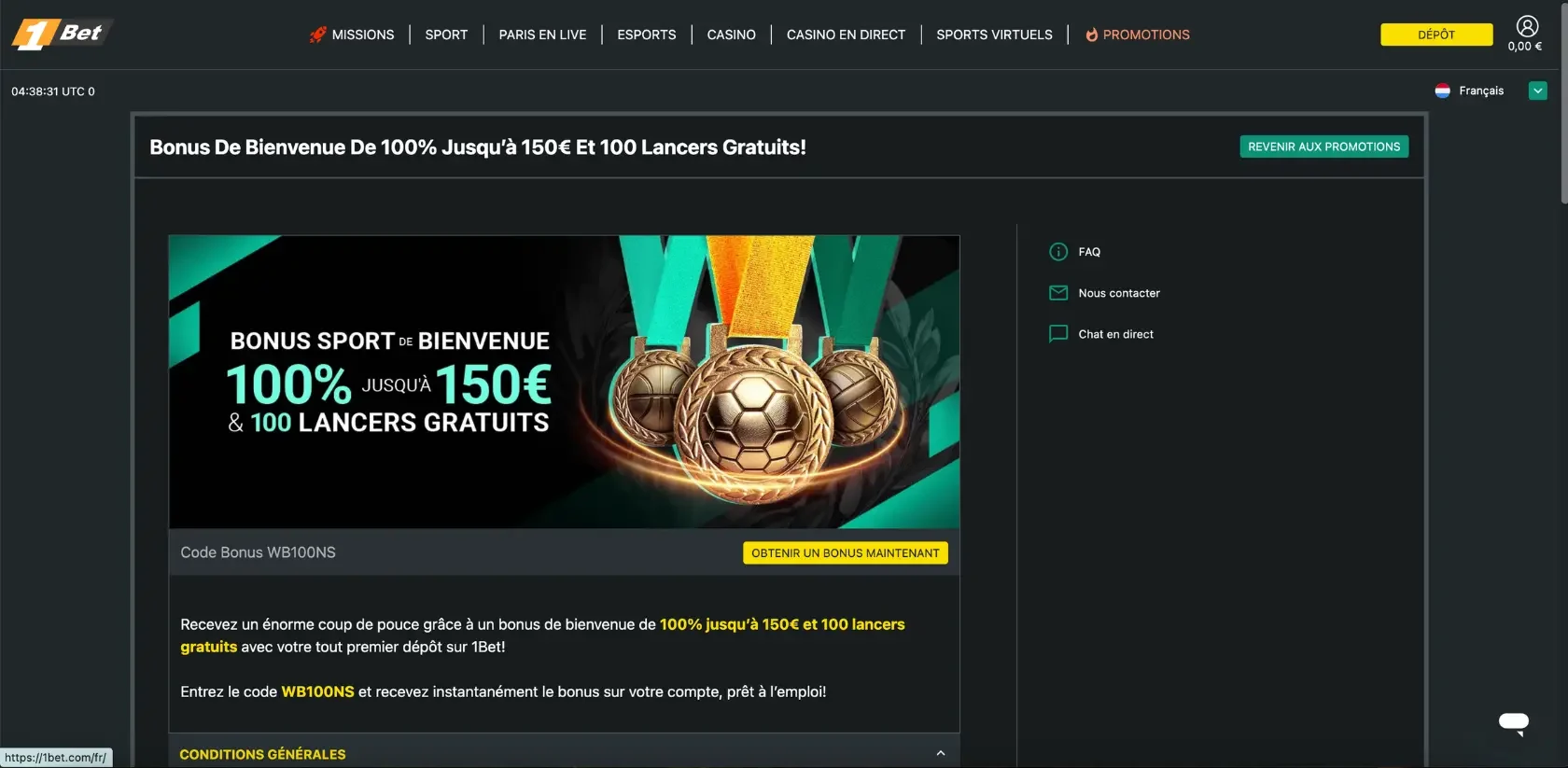 Bonus paris sportifs 1bet