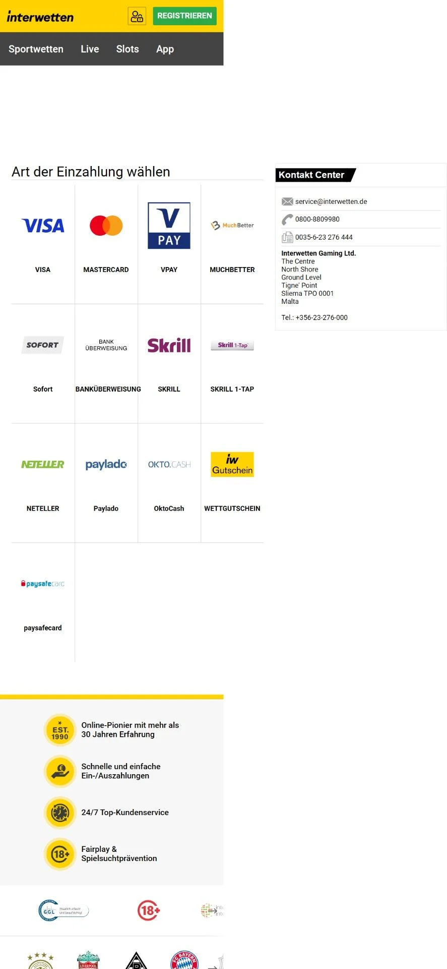 Interwetten Einzahlung Zahlungsmittel Handy