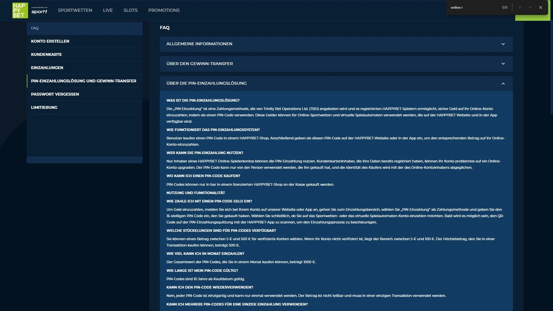 Hpybet Einzahlung PIN Code Desktop