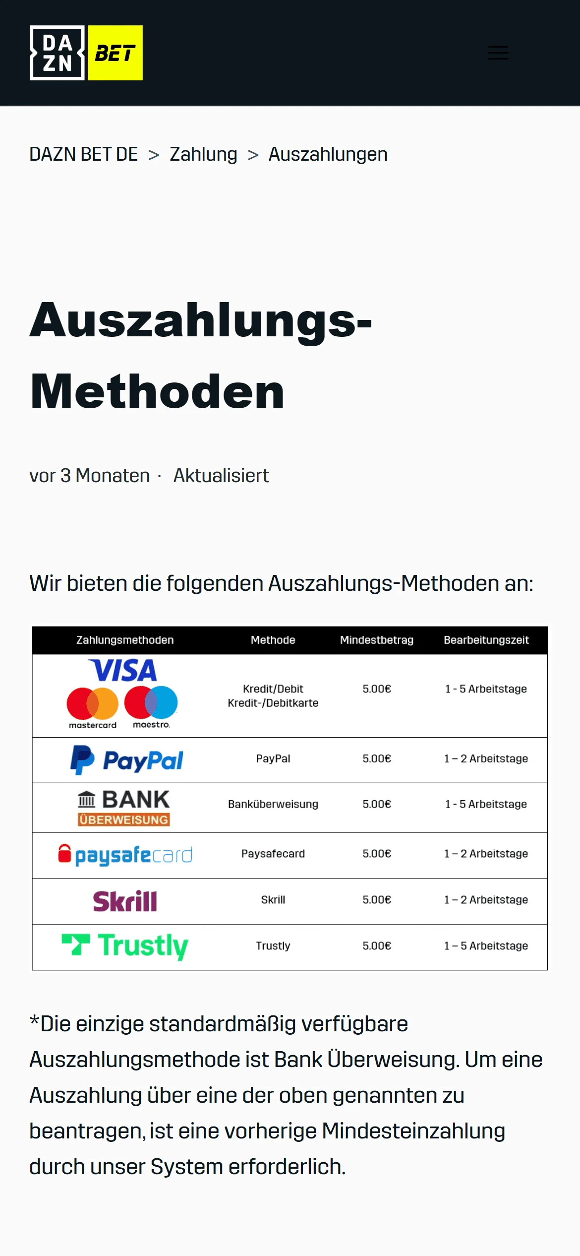 DAZNBet Auszahlung Handy