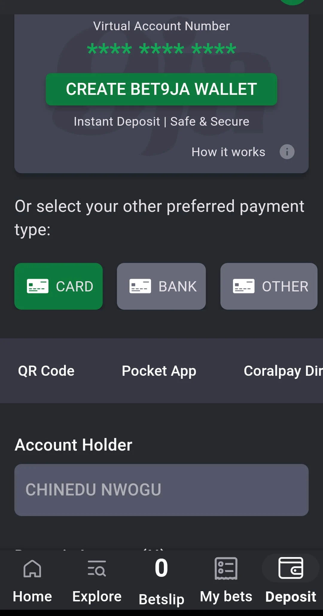 Bet9ja App Payment Options