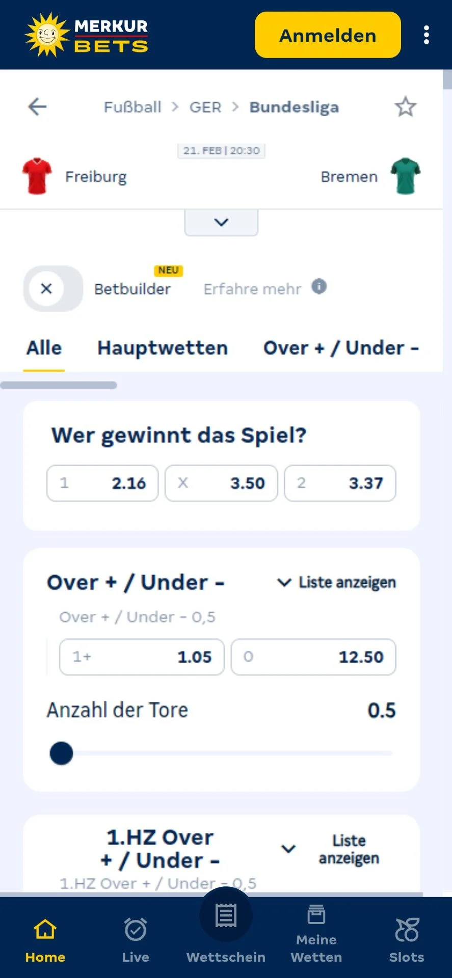 MerkurBets Prematch Bundesliga Spiel Handy