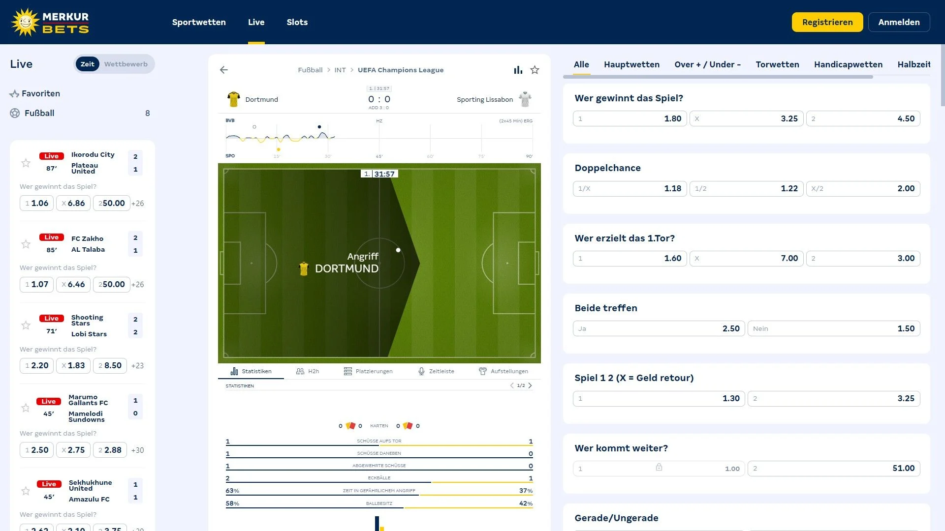 MerkurBets Live Wetten Spiel Desktop