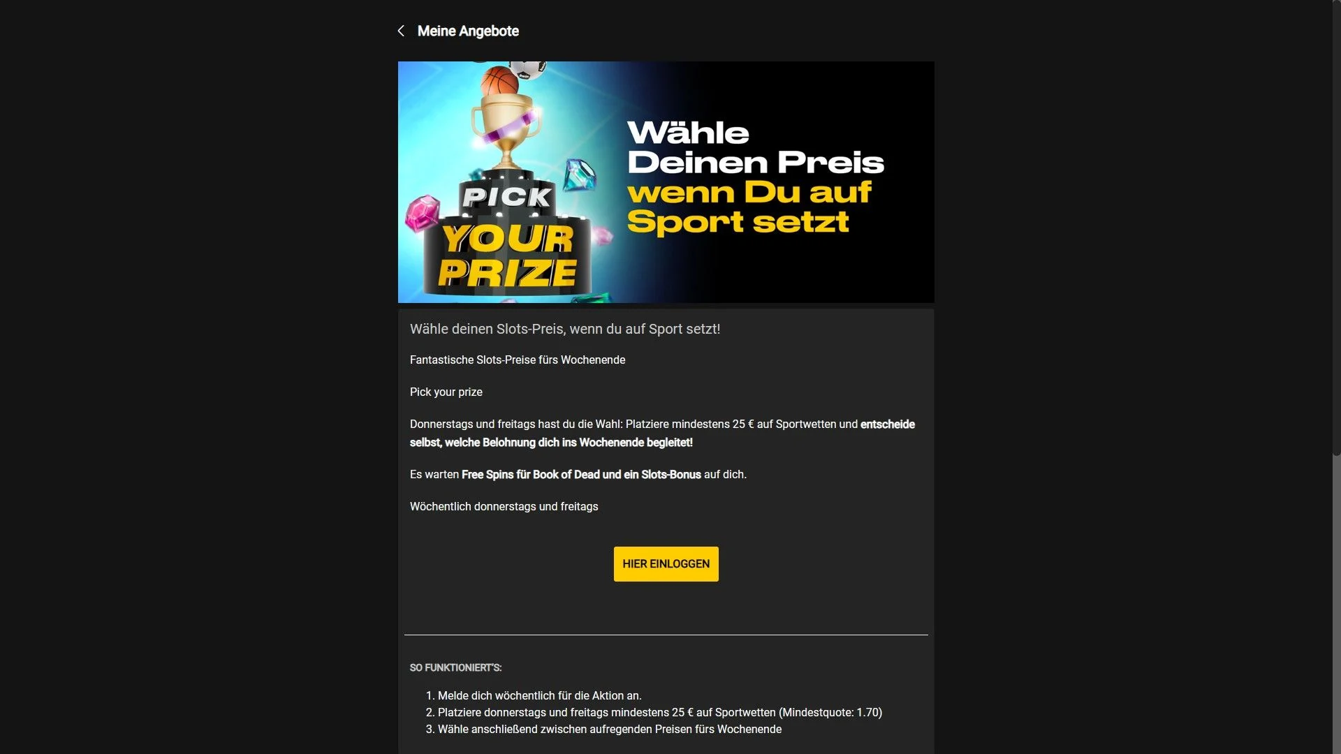 Bwin Pick your Prize Desktop