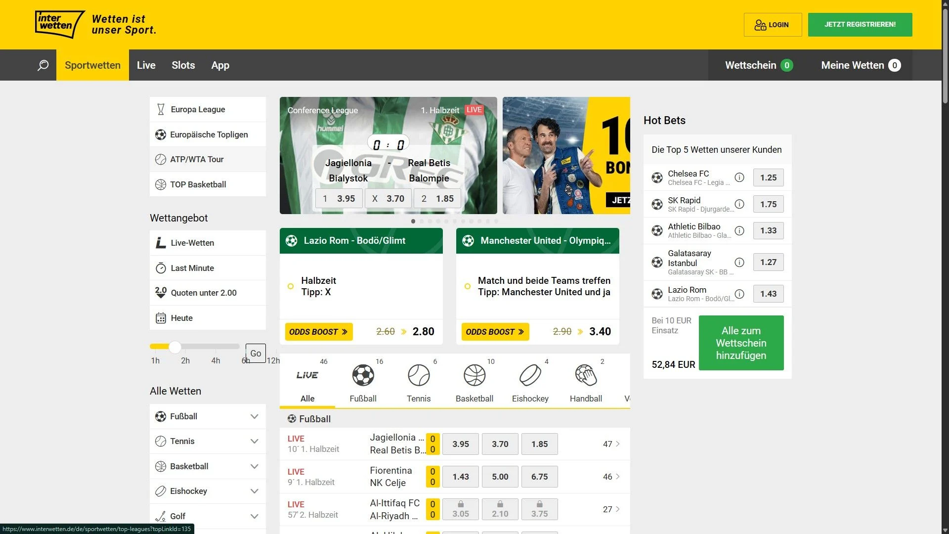 Interwetten Sportwetten Startseite Desktop