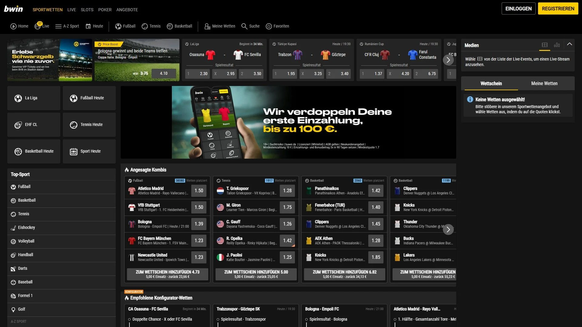 Bwin Homepage Desktop