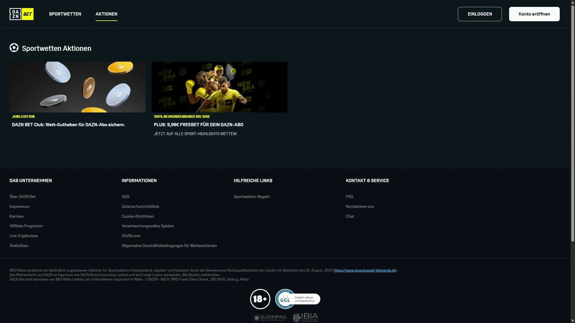 DAZNBet Bonus Übersicht Desktop