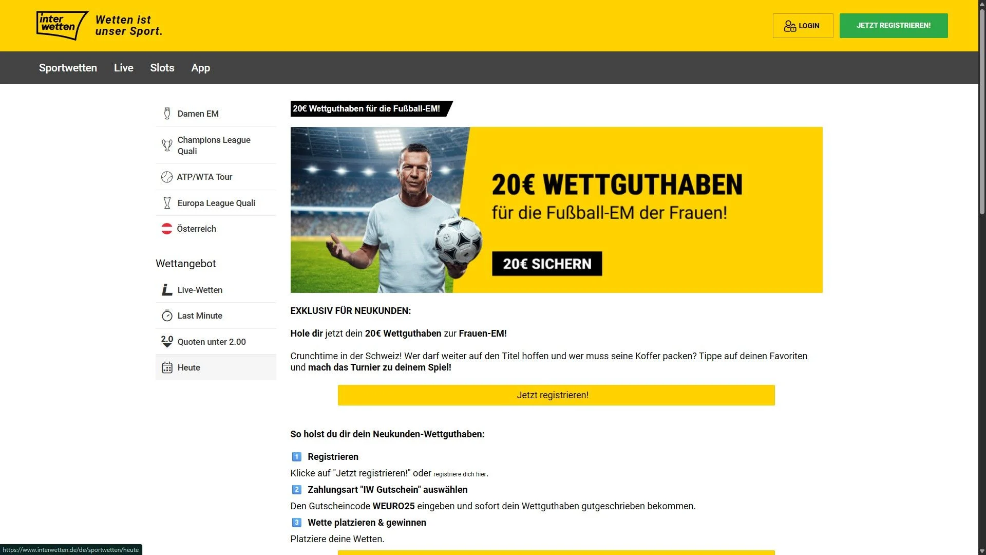 Interwetten Frauen EM 2025 Gutschein Desktop