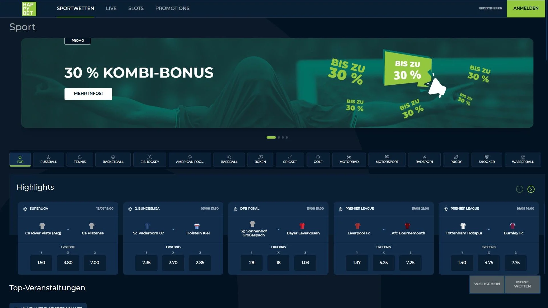 Hpybet Sportwetten Startseite Desktop