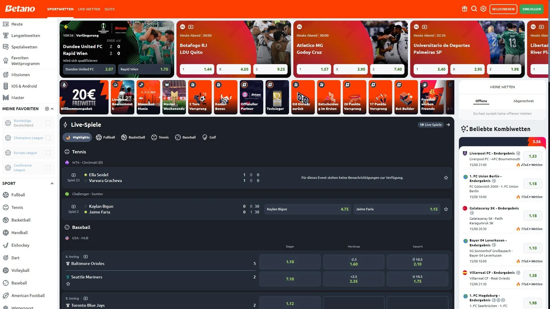 Betano Startseite Desktop