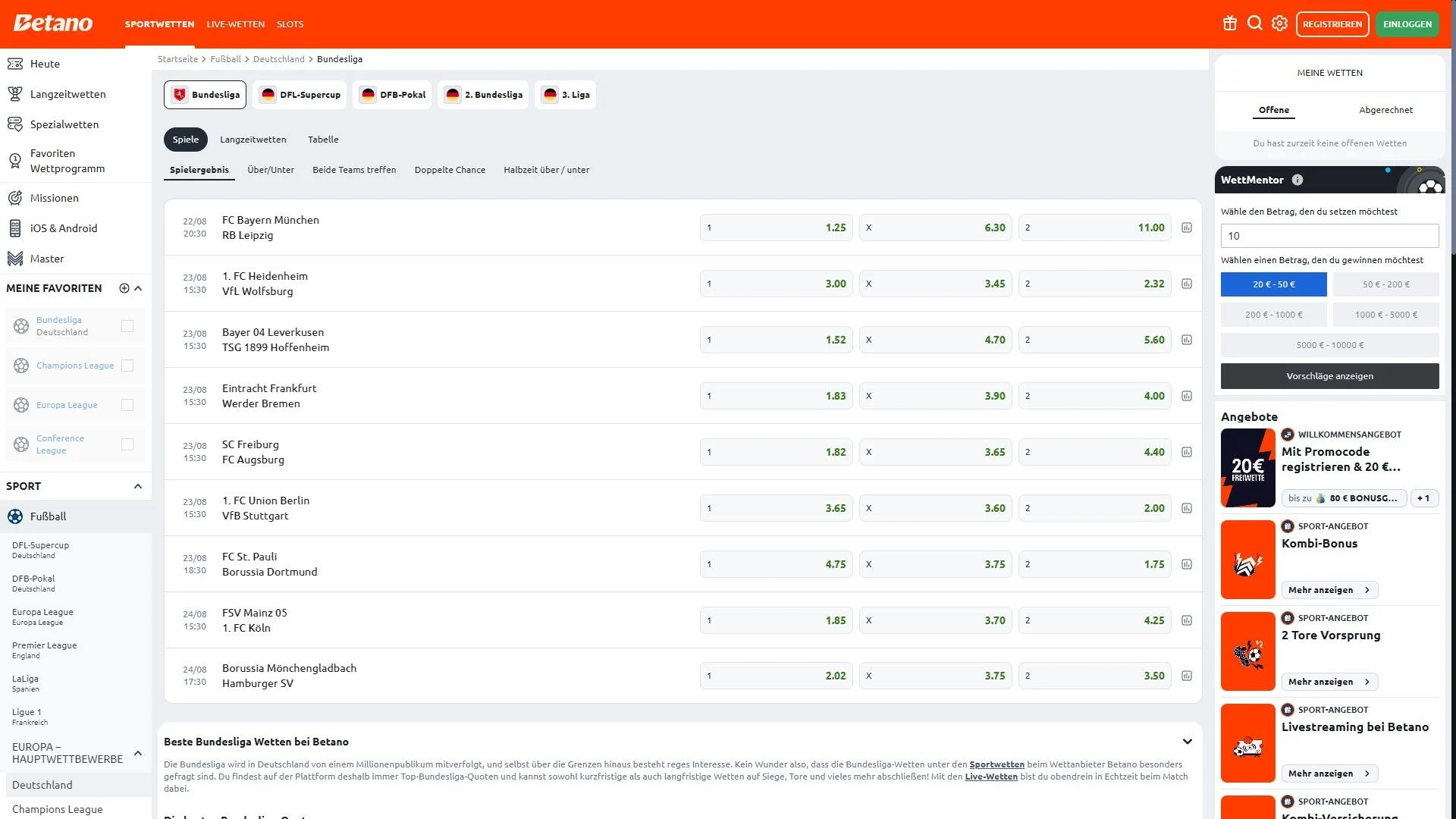 Betano Sportwetten Fußball Bundesliga Desktop