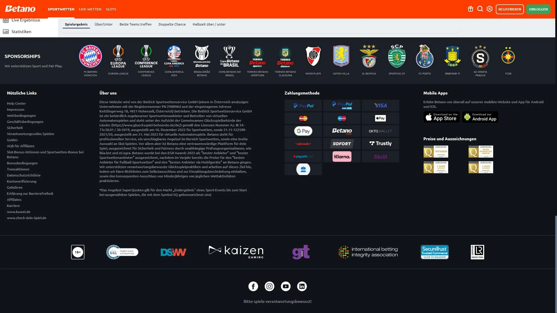 Betano Startseite Sponsoring Zahlungsmittel Desktop