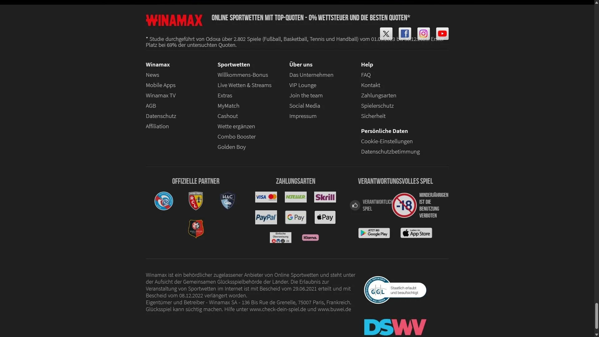 Winamax Partner Zahlungsmittel mobile Apps Wettsteuer Desktop