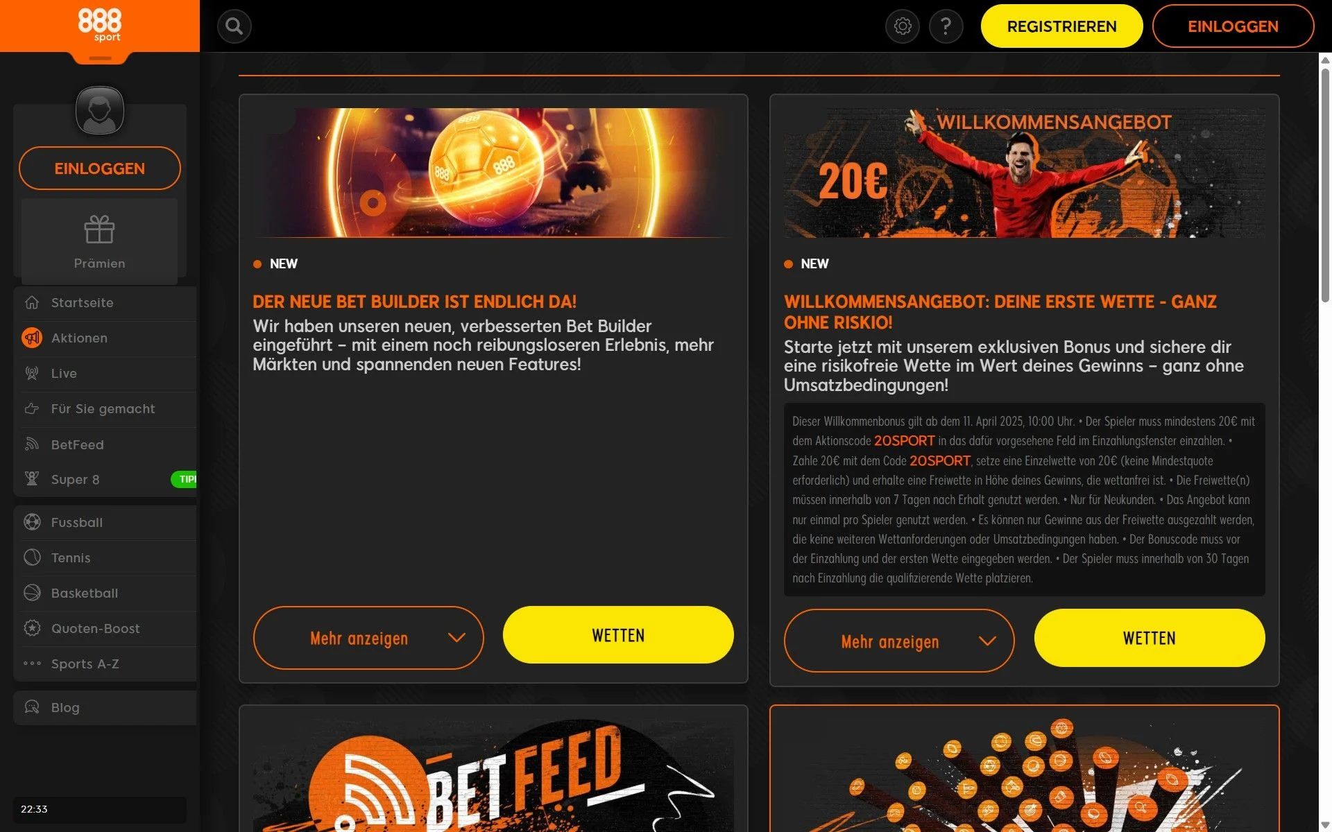 888Sport Bonus Übersicht Desktop