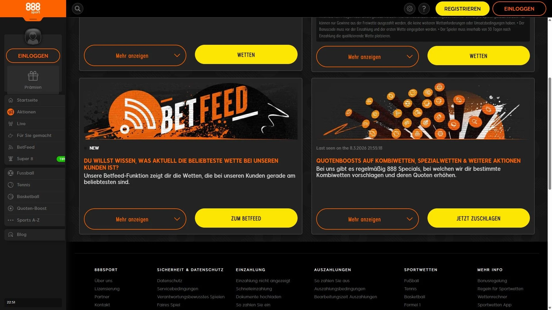 888Sport Bonus Übersicht Desktop