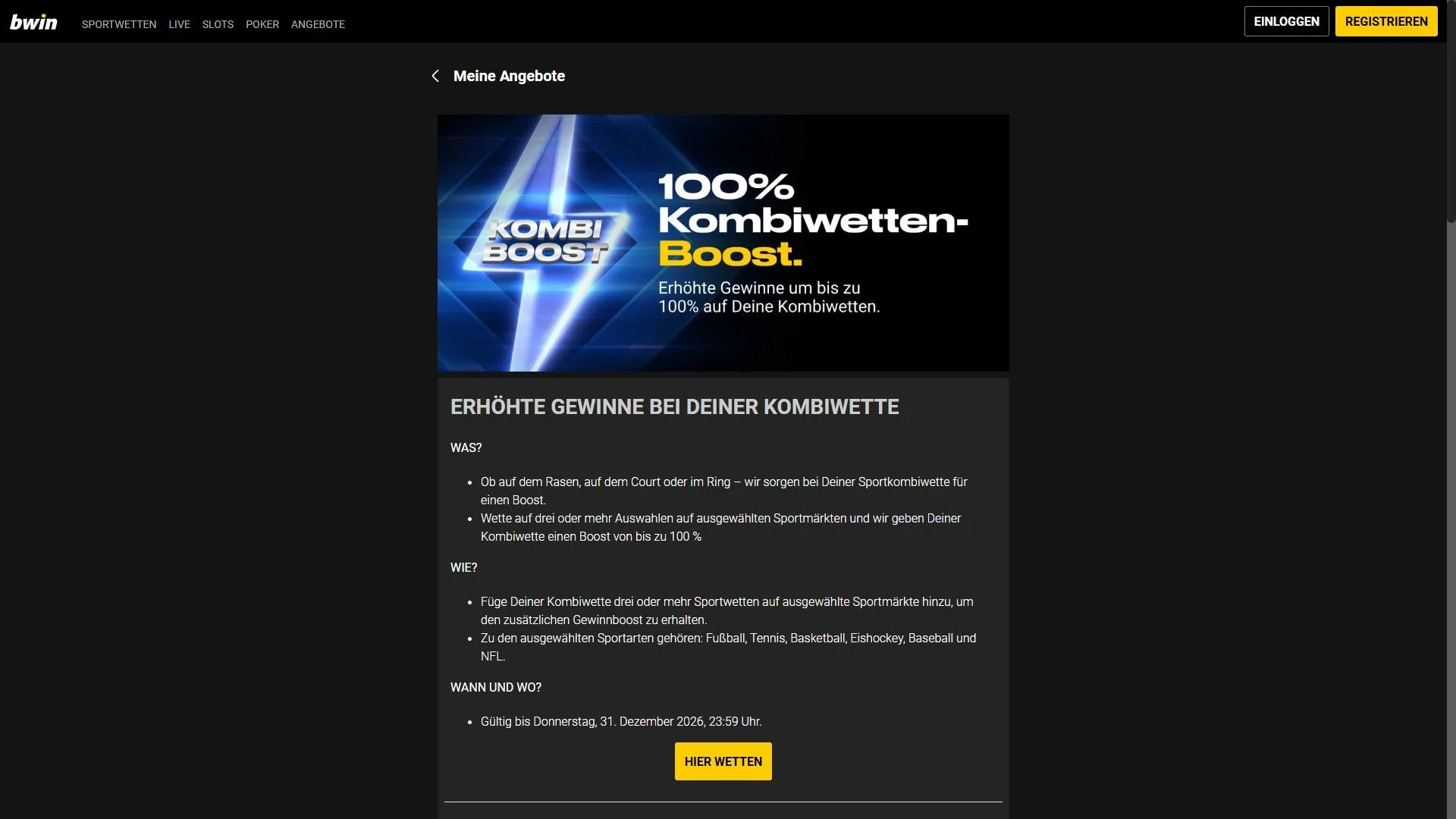 Bwin Kombiwetten Boost Desktop