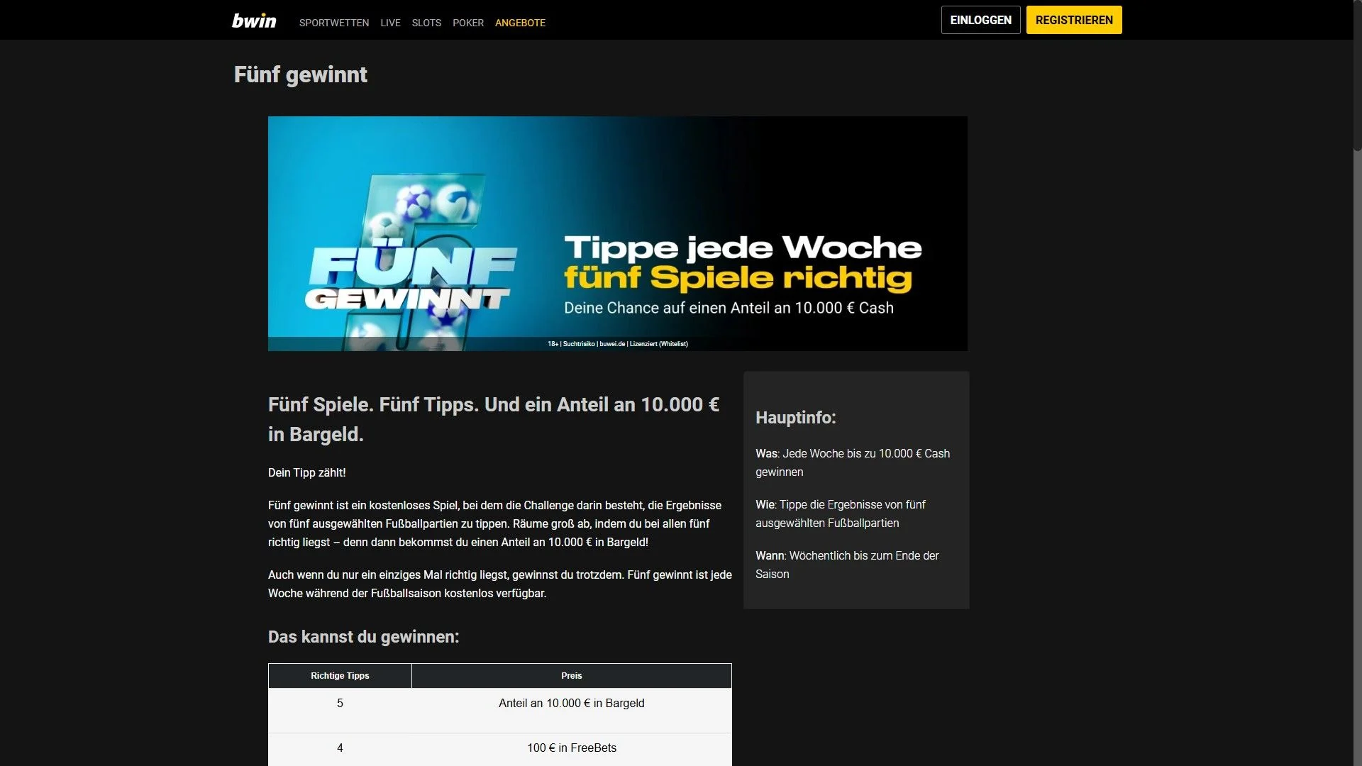 Bwin Fünf gewinnt Bonus Desktop