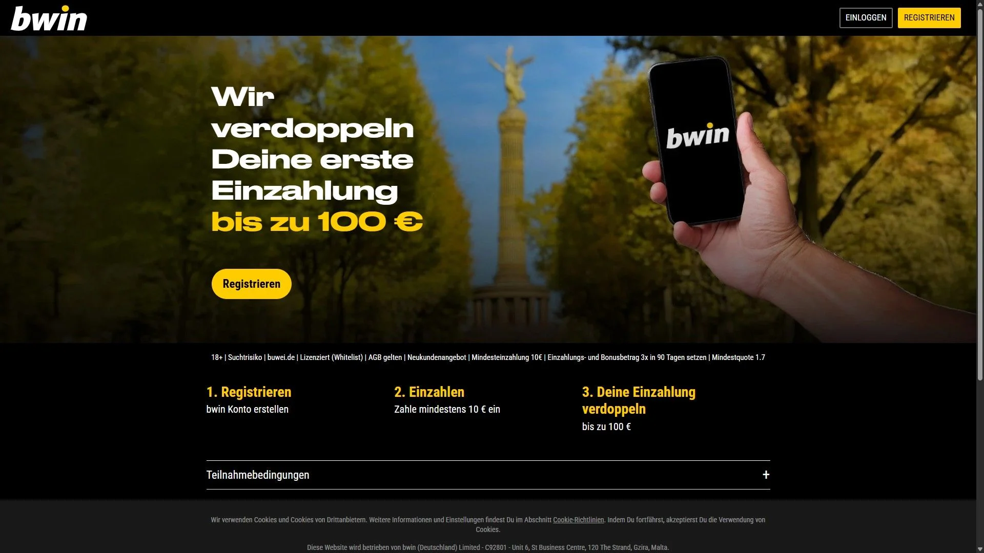Bwin Willkommens Bonus Desktop