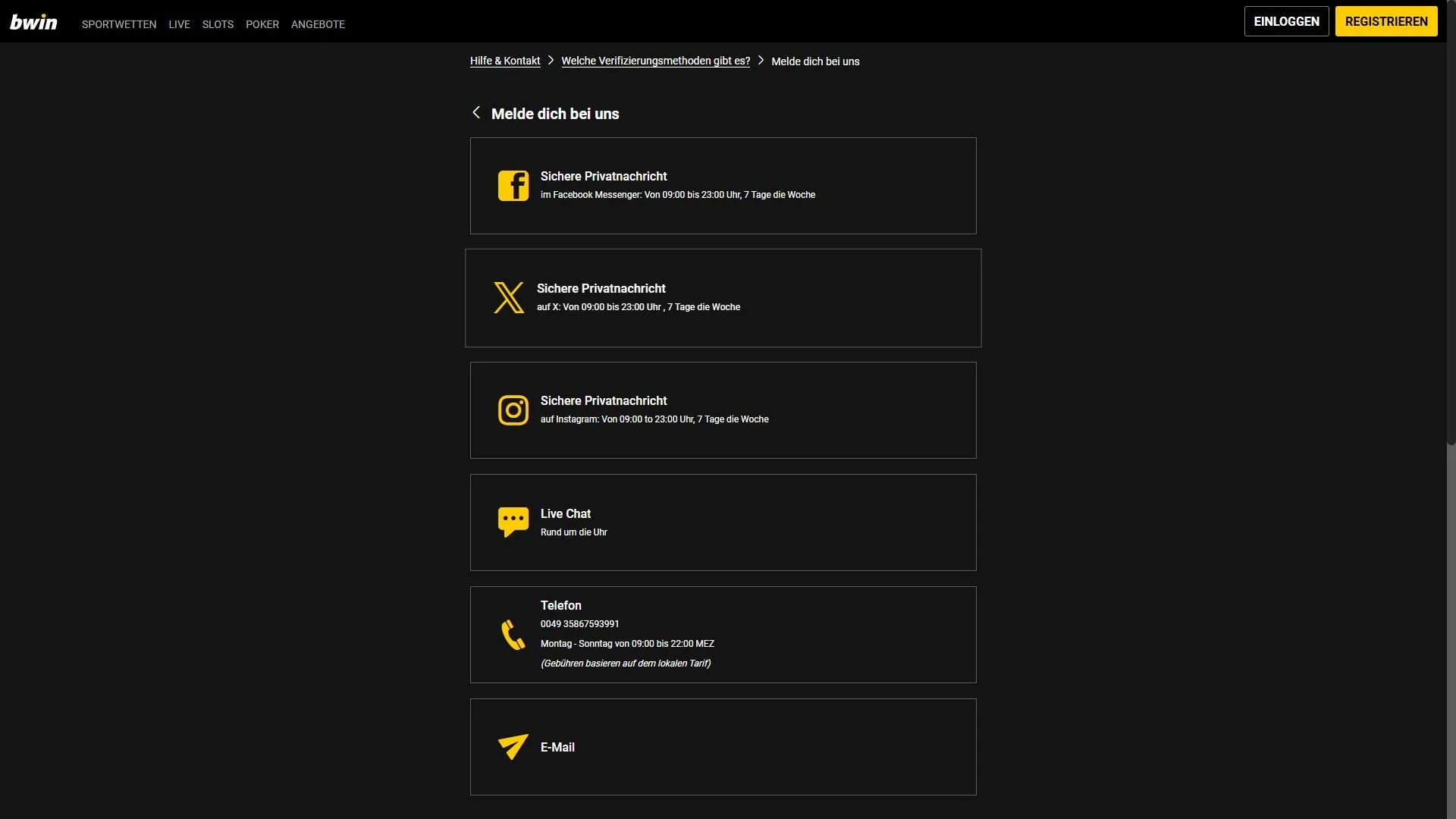 Bwin Kontakt Desktop