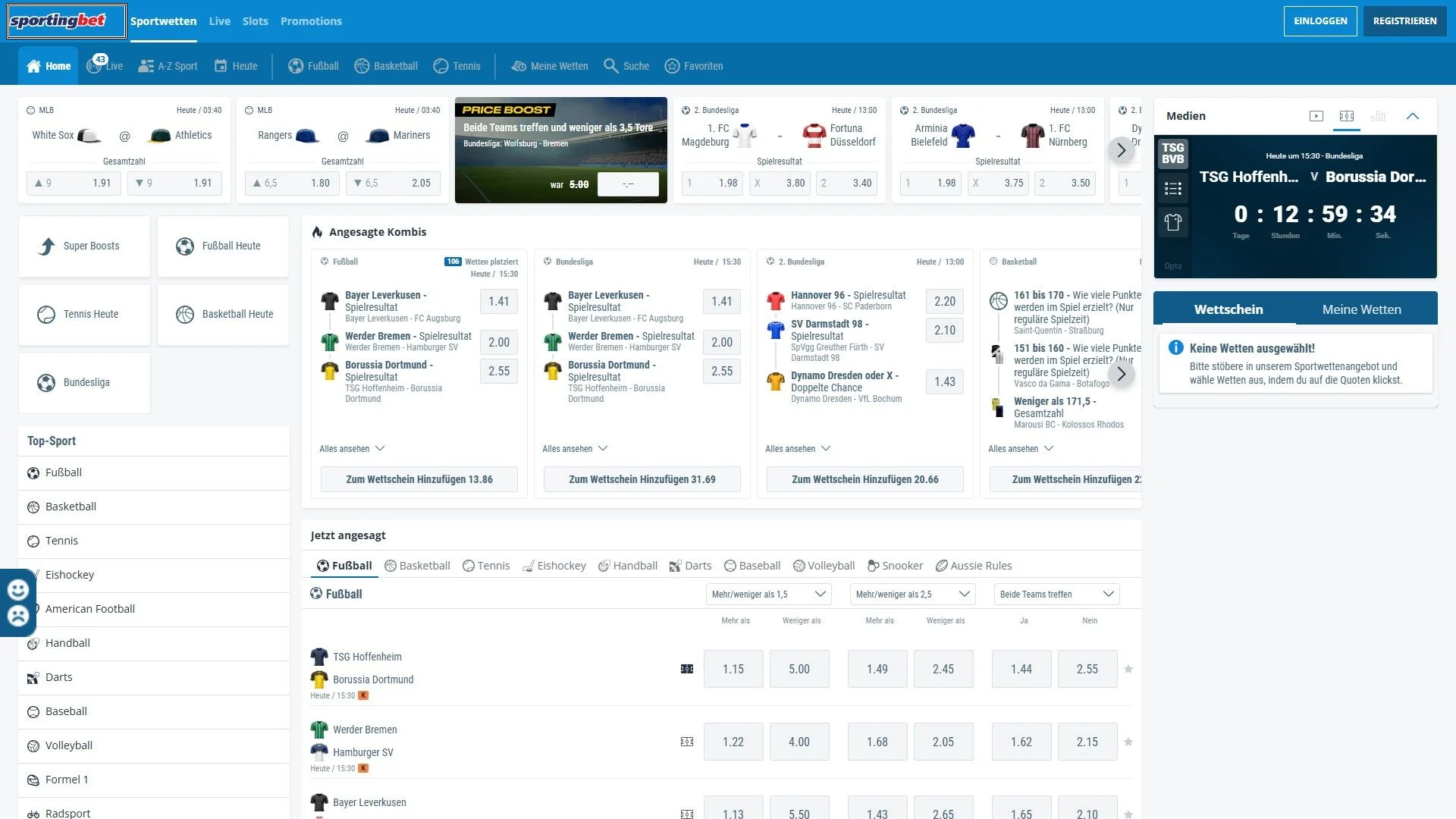 Sportingbet Sportwetten Startseite Desktop