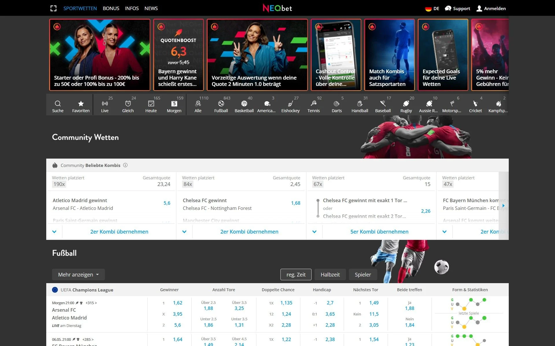 Neobet Startseite Desktop
