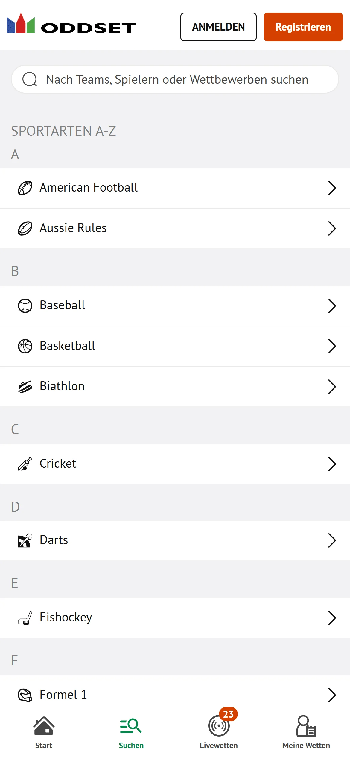 Oddset Sportarten Handy