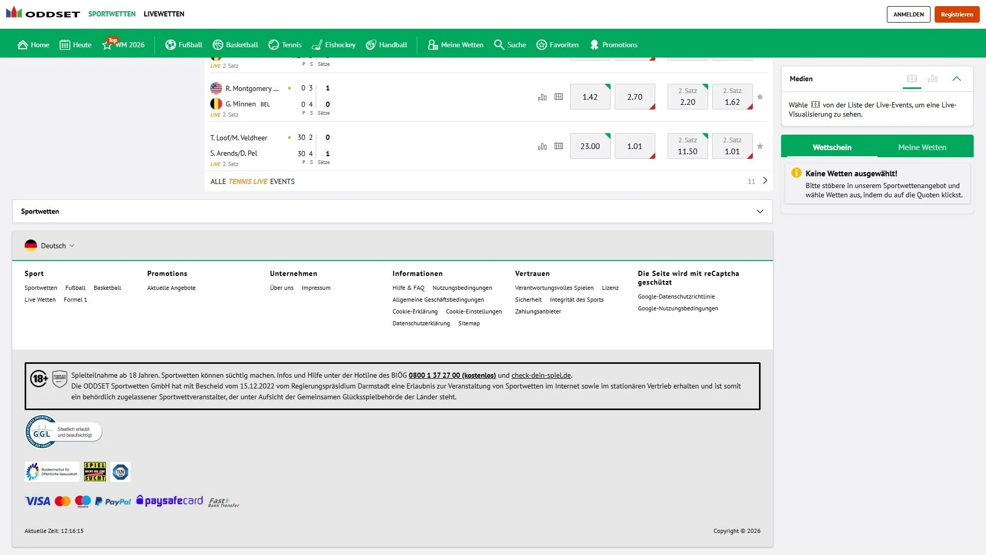 Oddset Zahlungsmittel Kontakt FAQ Desktop