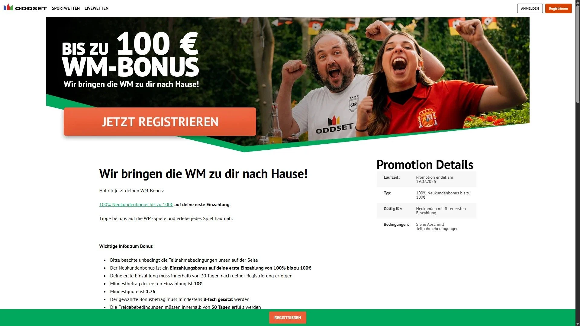 Oddset Bonus Neukunden Desktop