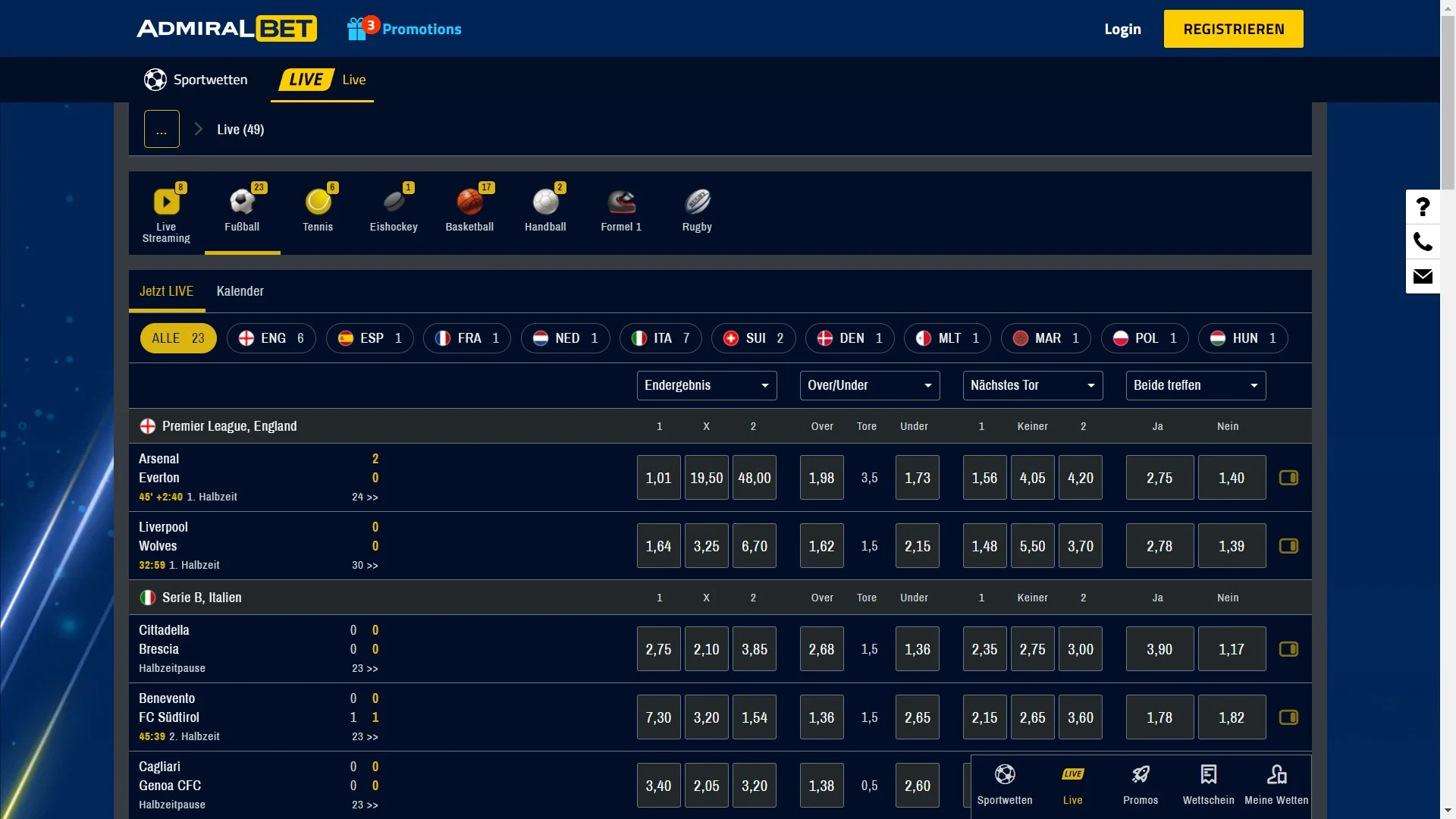 Admiralbet Livewetten Desktop