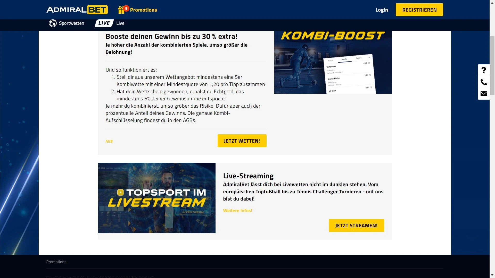 AdmiralBet Kombiwetten Bonus Livestreams Desktop