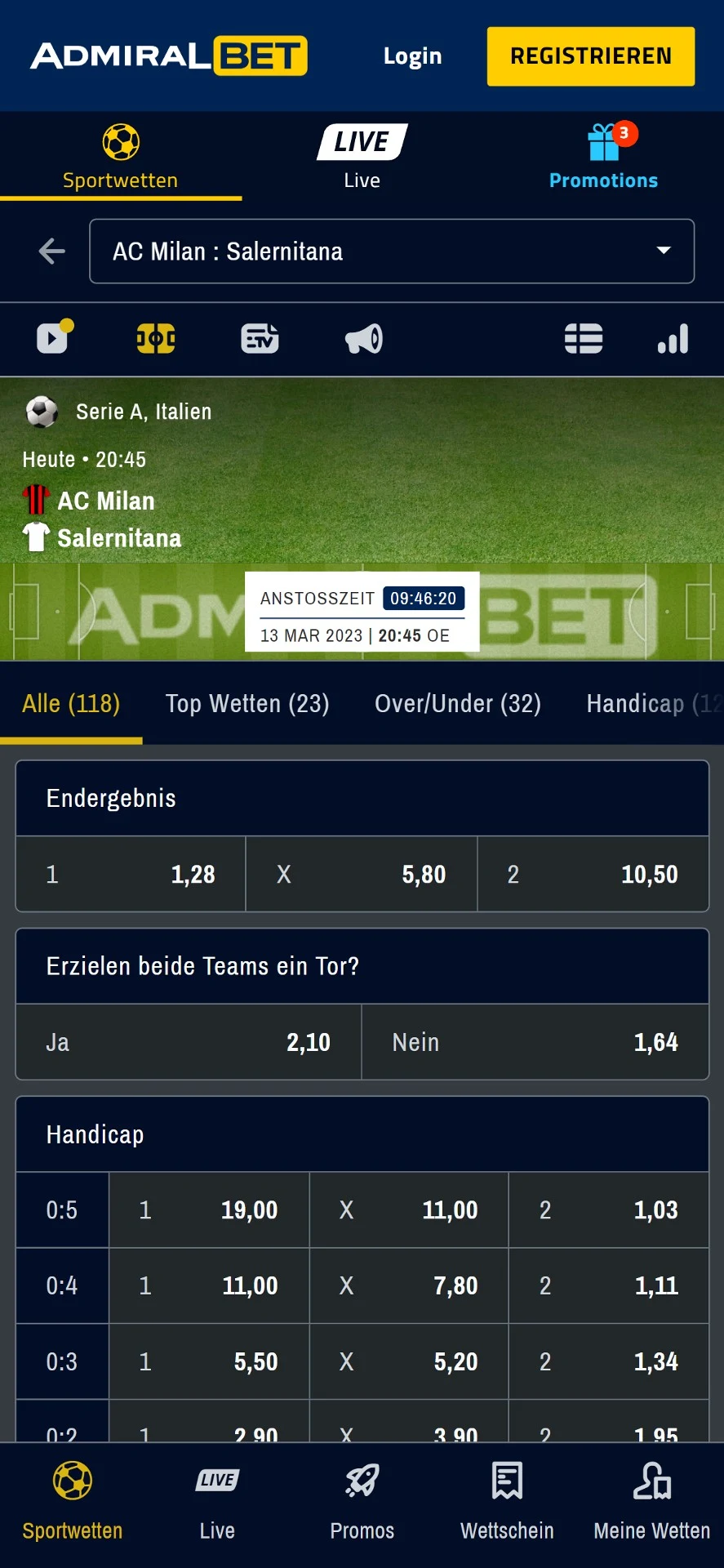 AdmiralBet Fussballwetten Handy