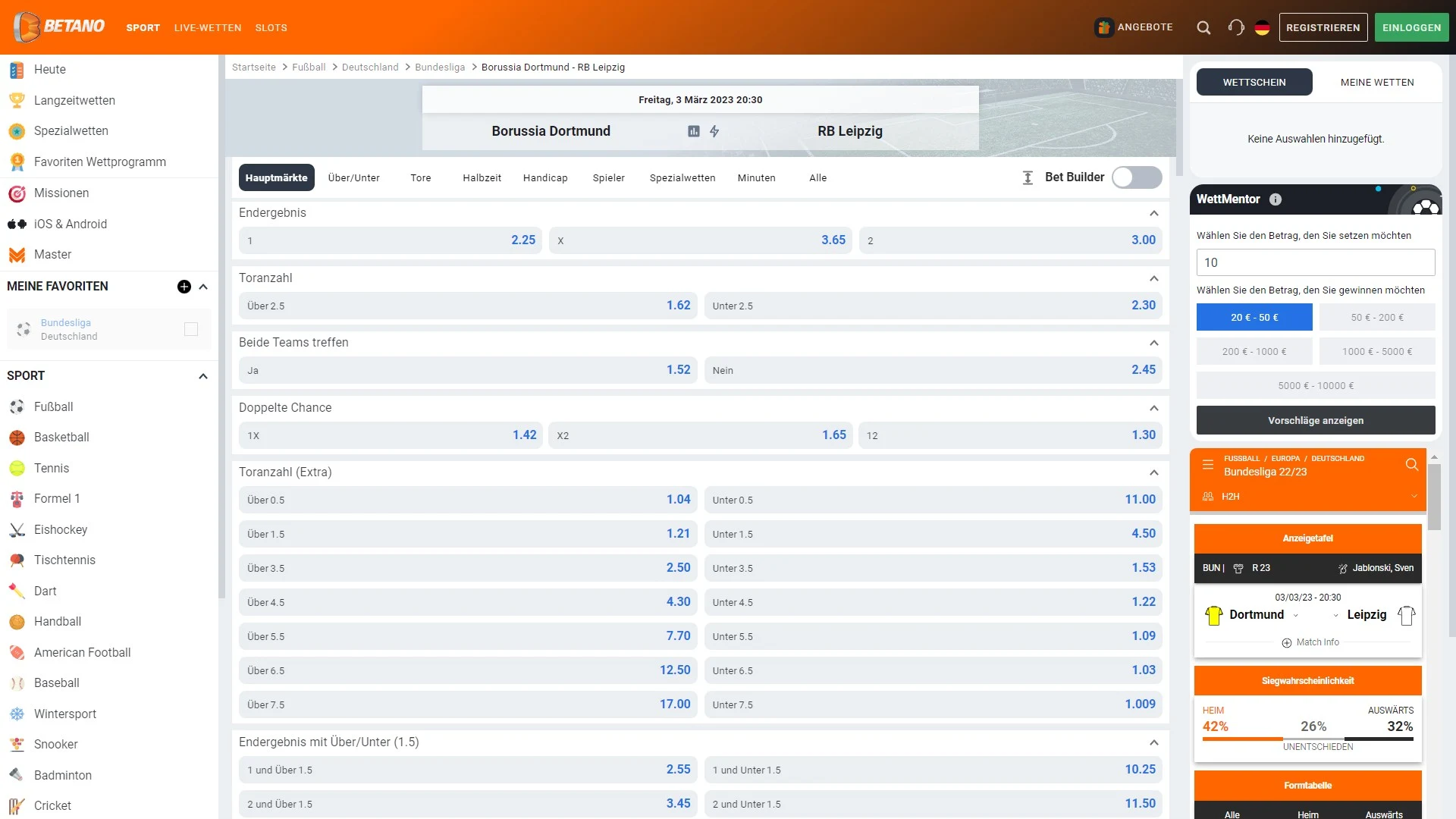 Betano Sportwetten Fußball Bundesliga Spiel Desktop