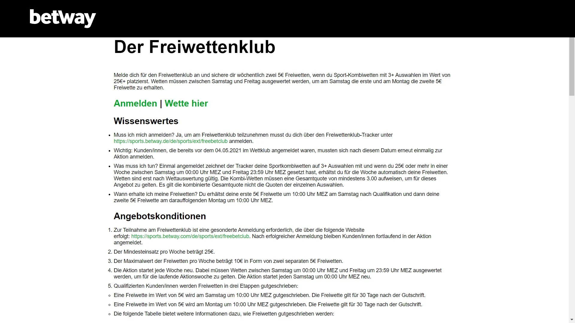 Betway Freiwettenklub Desktop