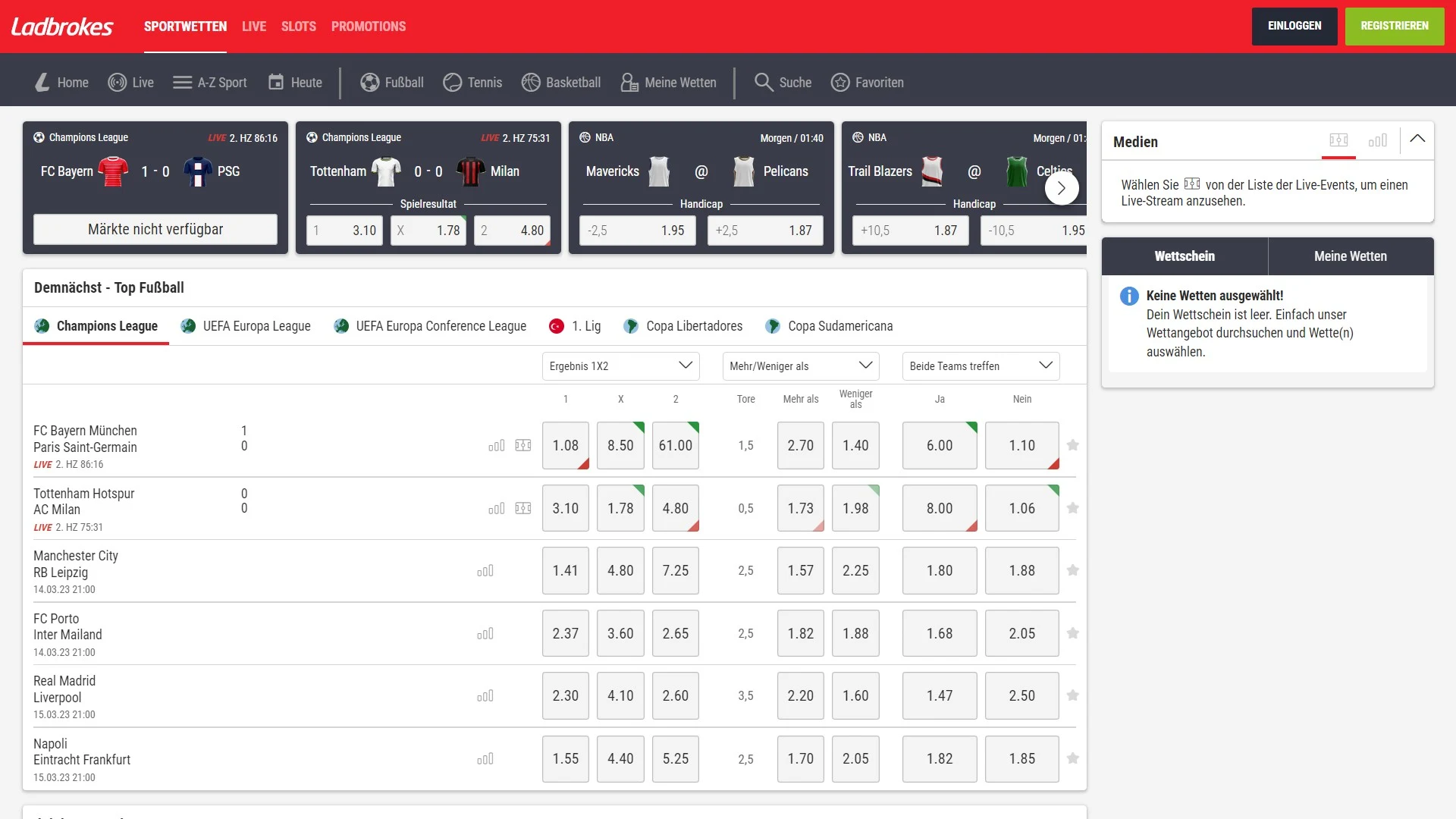 Ladbrokes Sportwetten Startseite Desktop