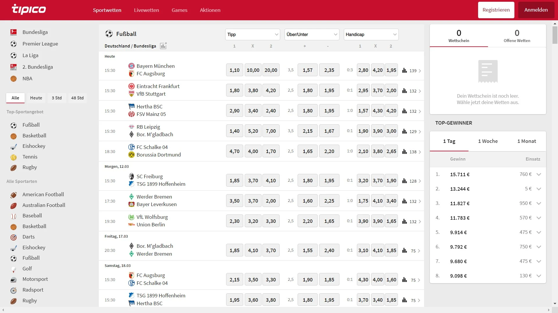 Tipico Prematch Wetten Fußballwetten Bundesliga Desktop