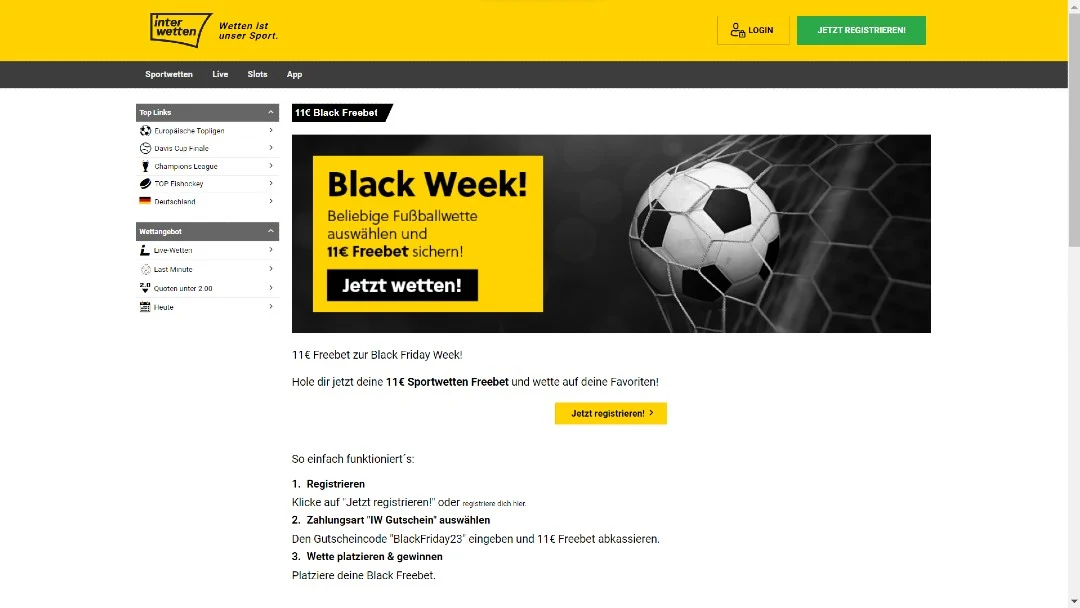 Interwetten Black Friday Freiwetten Desktop