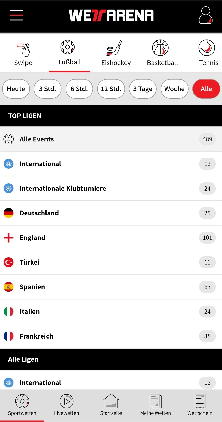 Wettarena Prematch Sportwetten Handy