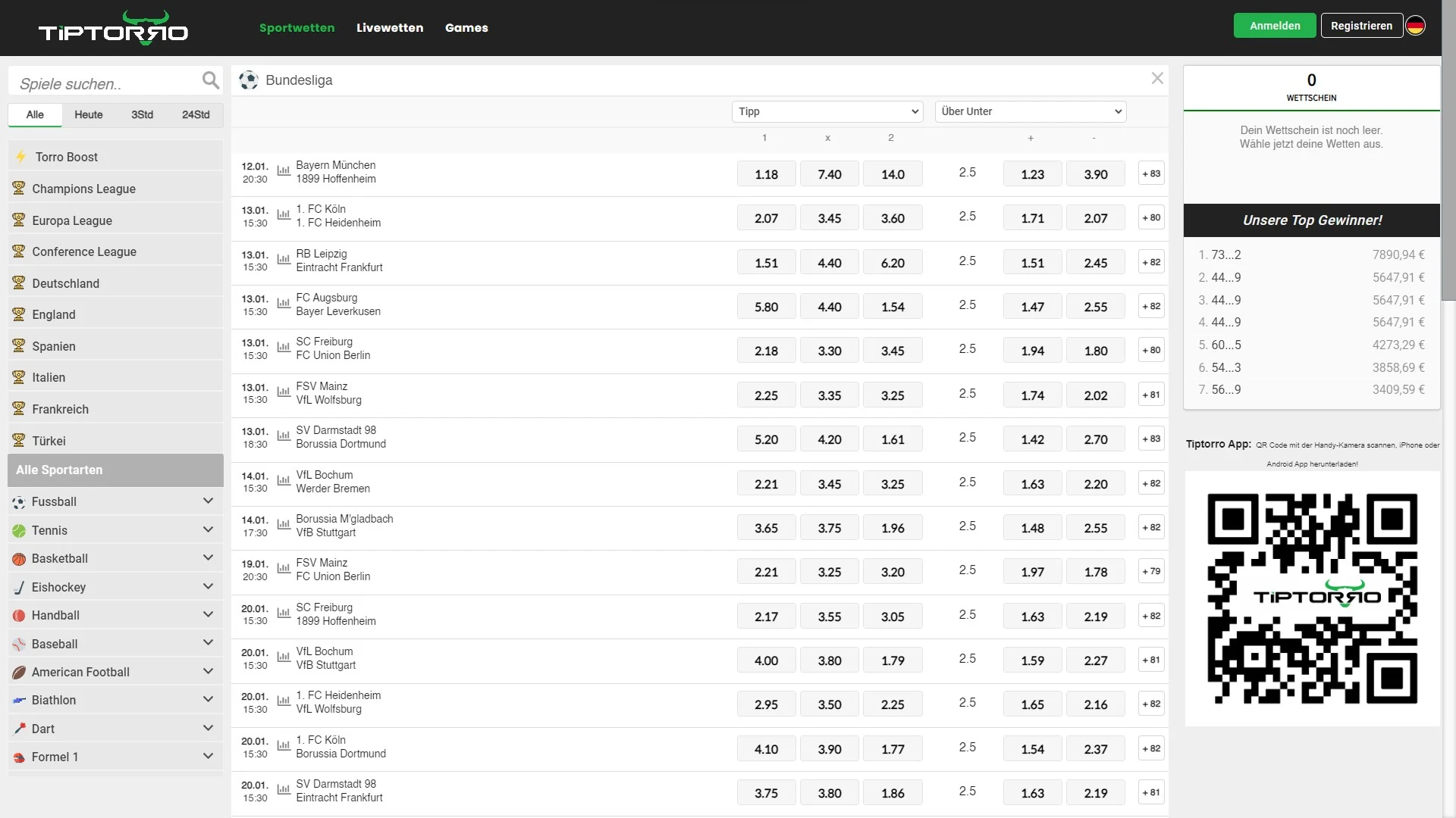 Tiptorro Fußball Sportwetten Bundesliga Desktop