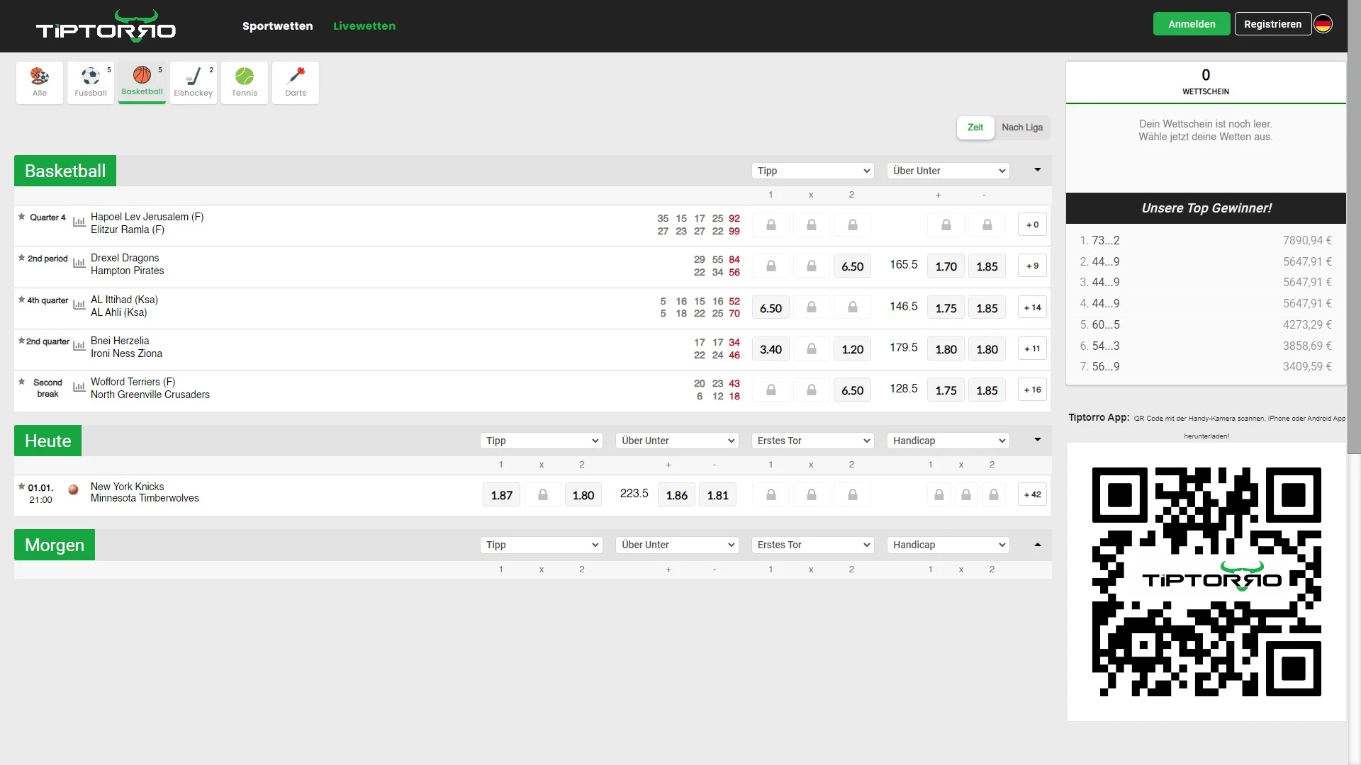 Tiptorro Livewetten Basketball Desktop