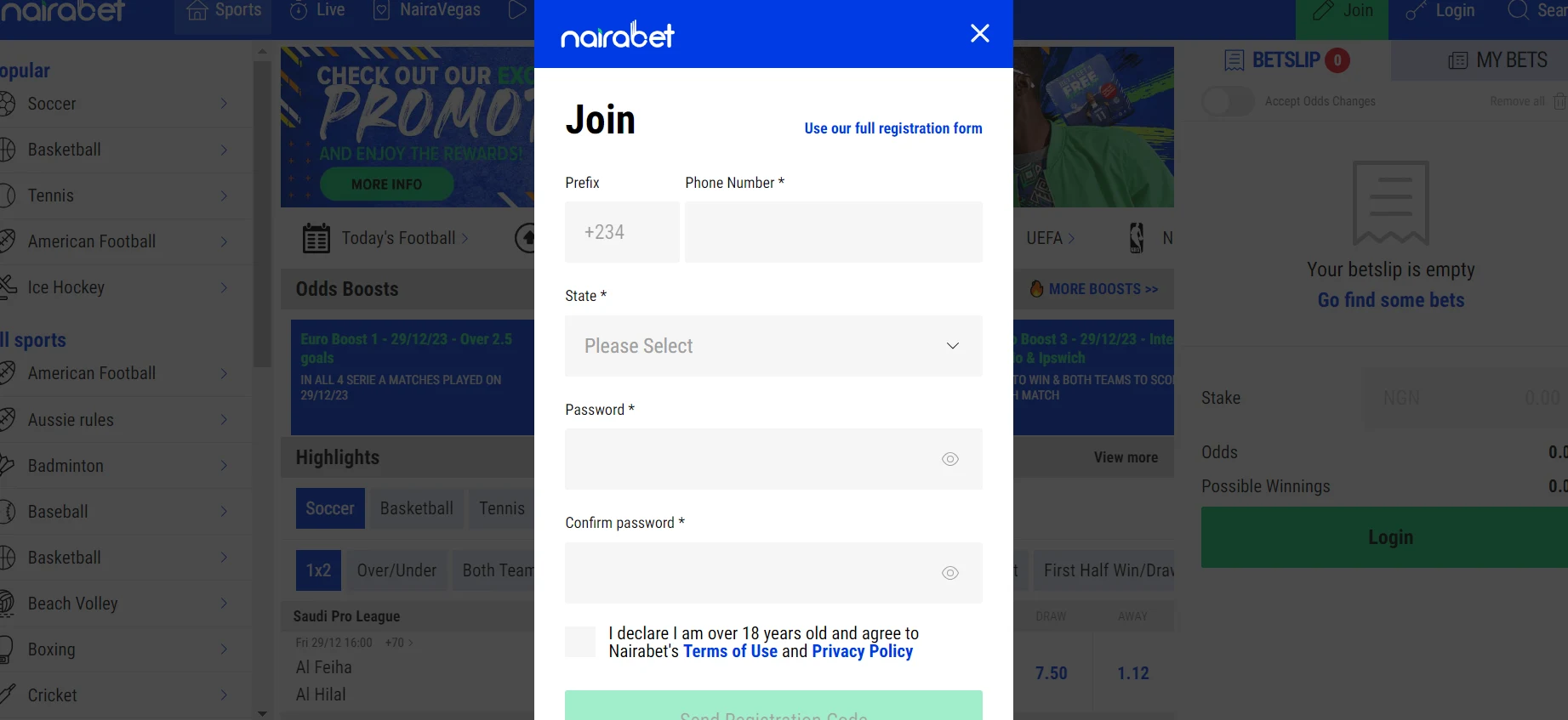 Nairabet registration