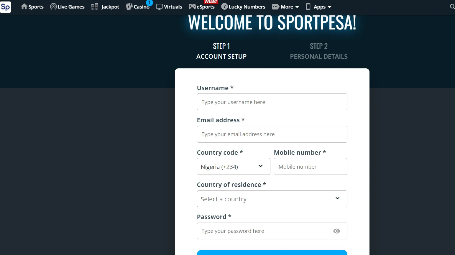 SportPesa registration