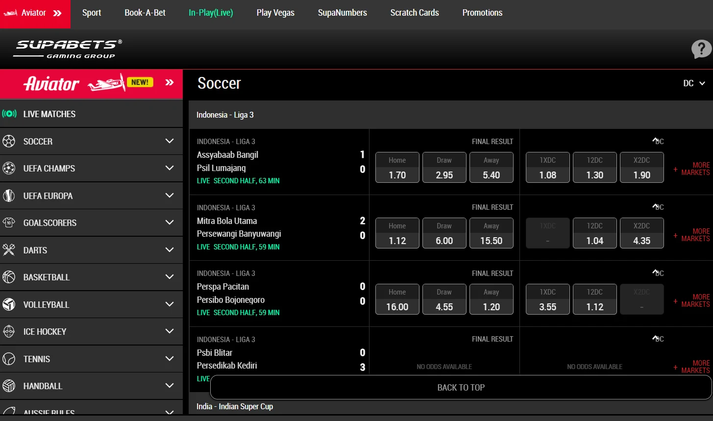 Supabets live betting