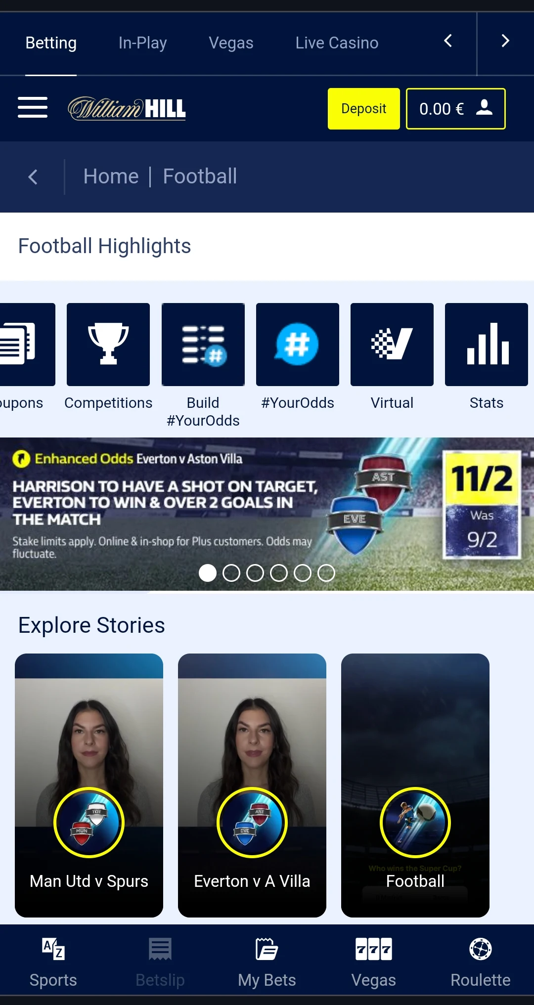 William Hill mobile homepage